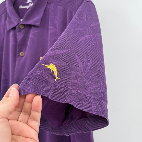 Tommy Bahama Shirt Men XL Purple Silk LSU Button Up Short Sleeve Floral Hawaiian - Picture 2 of 11
